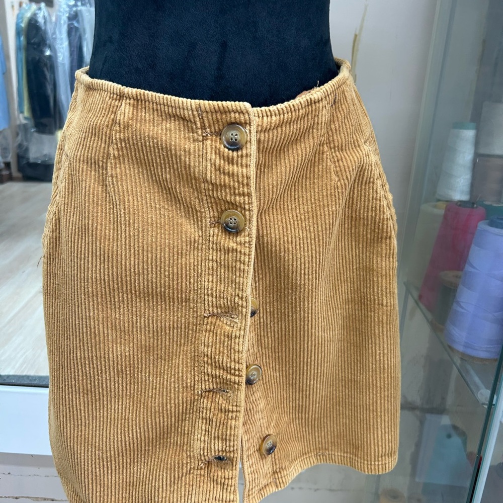 YMI Corduroy Button-Front Skirt in Tan